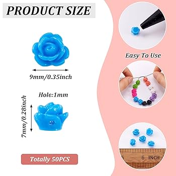 Amazon | Beadthoven 約50個 スカイブルー バラ 薔薇 樹脂ビーズ